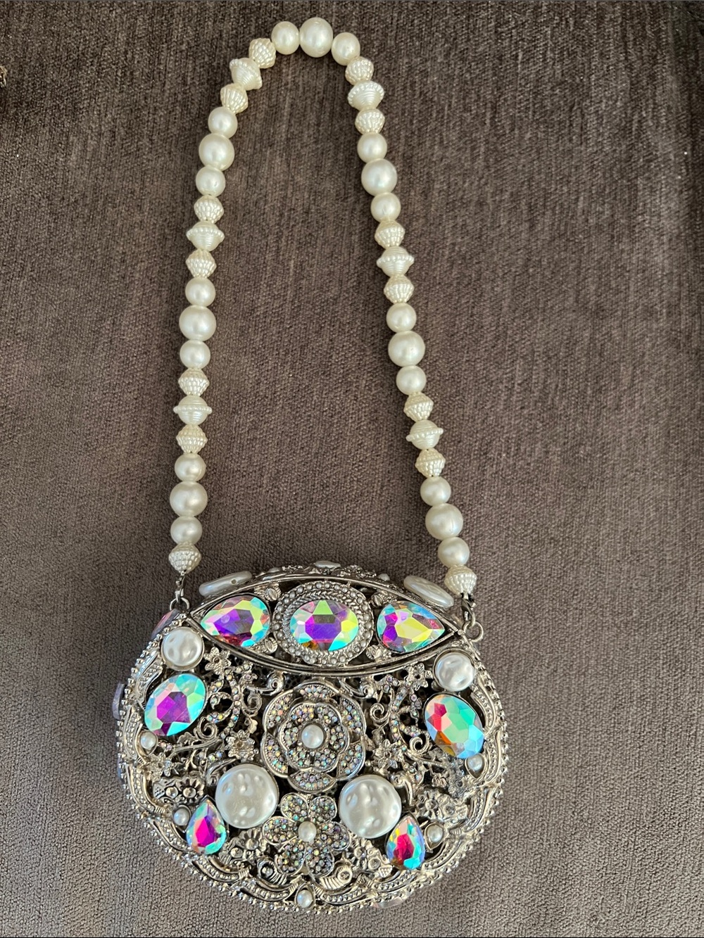 Pearl-Handle Silver Jeweled Evening Bag/Clutch